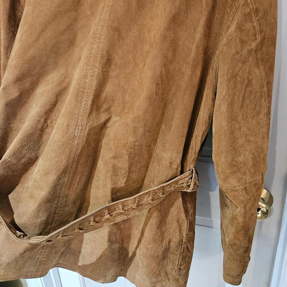90s boho hippie brown suede leather belted jacket - Picture 6 of 6